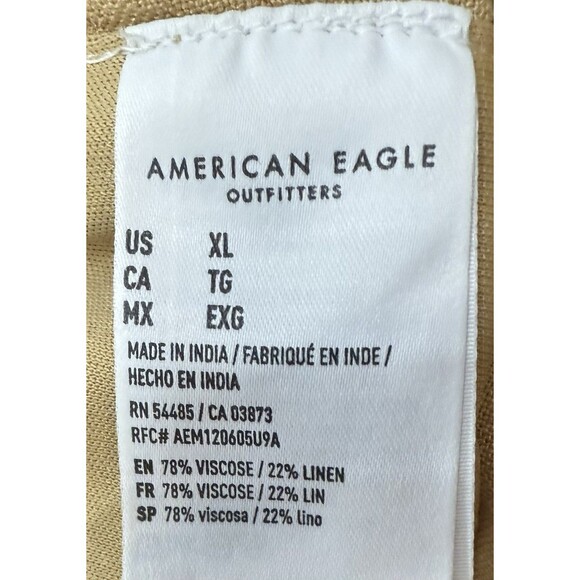 American Eagle Linen Blend Paperbag Pants XL Tan Wide Leg Belted - Picture 4 of 9